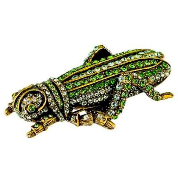 Heidi Daus Elegant Green and Gold Reptile Brooch - Picture 1 of 7